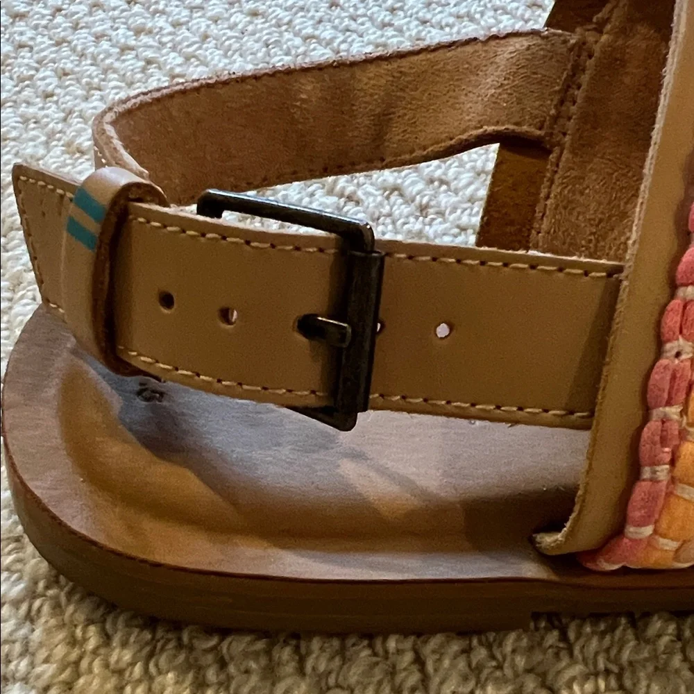 TOMS Leather Slingback Sandals Women’s 7.5 Pink Coral Toe Loop Boho - Picture 6 of 6